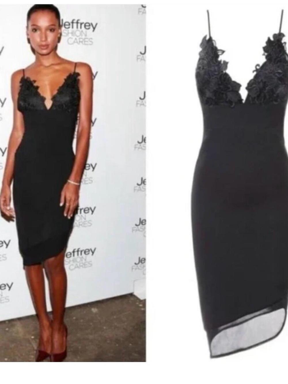 House of CB Caprice dress black XS Lace Trim Black Slip Dress